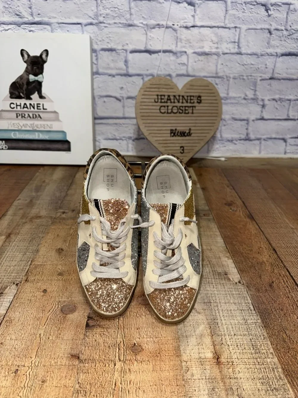 SHU SHOP Paris Colorblock Multicolor Glitter Star LOW TOP Sneakers Size 8.5